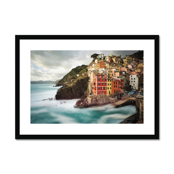 Riomaggiore with Whispy Water in Colour - Cinque Terre Collection Framed & Mounted Print