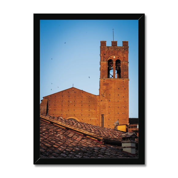 Church Tower Over Terracotta Rooftops - Tuscany Collection  Framed Print